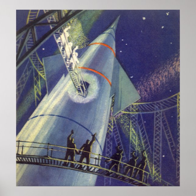 Vintage Science Fiction Astronauts on Rocket Ship Poster (Front)