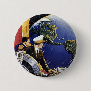 Vintage Science Fiction Astronauts Orbiting Earth 6 Cm Round Badge