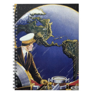 Vintage Science Fiction Astronauts Orbiting Earth Notebook