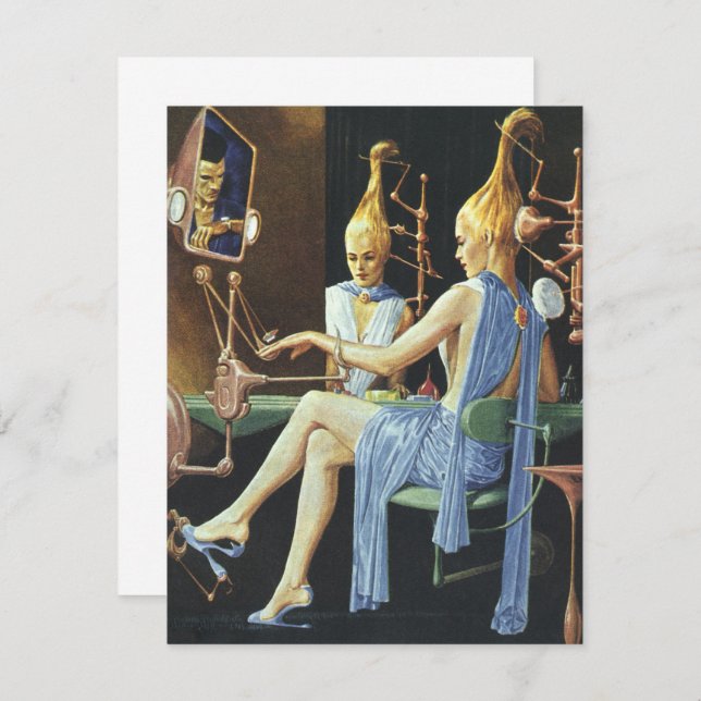 Vintage Science Fiction Beauty Salon Manicures Invitation (Front/Back)