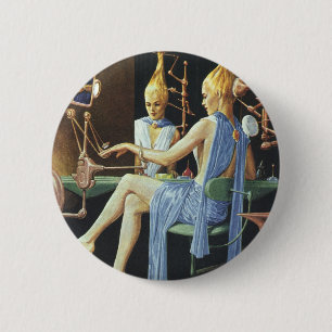 Vintage Science Fiction Beauty Salon Spa Manicures 6 Cm Round Badge