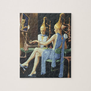 Vintage Science Fiction Beauty Salon Spa Manicures Jigsaw Puzzle