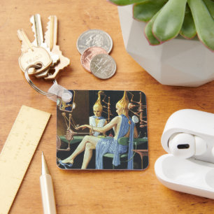 Vintage Science Fiction Beauty Salon Spa Manicures Key Ring