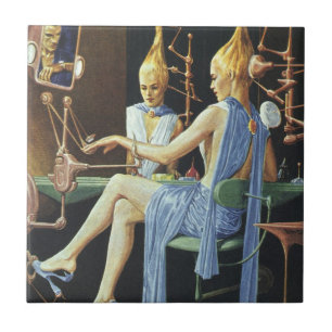 Vintage Science Fiction Beauty Salon Spa Manicures Tile