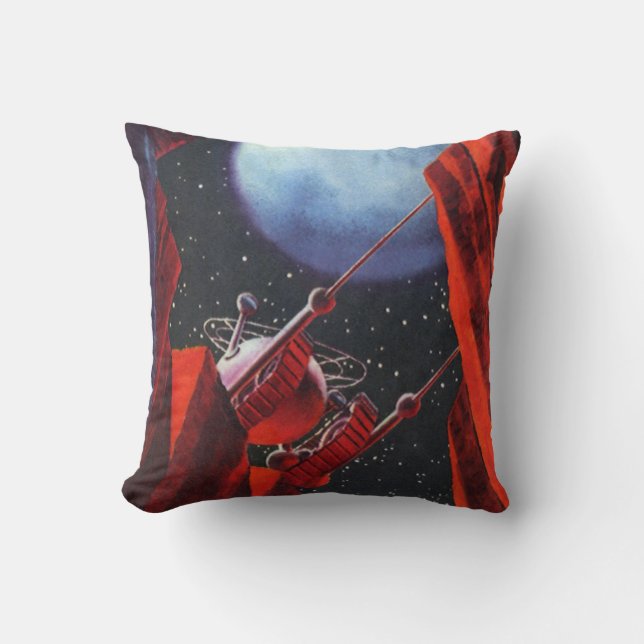 Vintage Science Fiction, Canyon Space Moon Rover Cushion (Front)
