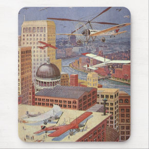 Vintage Science Fiction City, Victorian Steam Punk Mouse Pad
