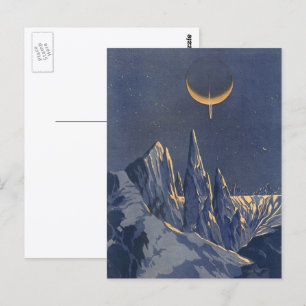 Vintage Science Fiction, Crescent Moon Snow Planet Postcard