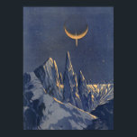 Vintage Science Fiction, Crescent Moon Snow Planet Poster<br><div class="desc">Vintage illustration futuristic Science Fiction planets and outer space image. A 50s retro sci fi comic book design with a foreign planet covered with ice and snow at night with a crescent moon over the mountains in winter.</div>