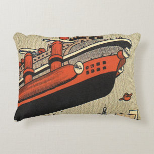 Vintage Science Fiction Cruise Ship Helicopter Decorative Cushion
