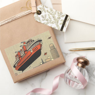 Vintage Science Fiction Cruise Ship Helicopter Rectangular Sticker