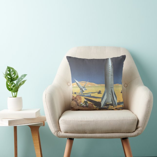 Vintage Science Fiction Desert Planet with Rockets Cushion (Chair)