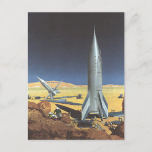 Vintage Science Fiction Desert Planet with Rockets Postcard