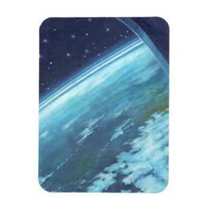 Vintage Science Fiction, Earth at Night with Stars Magnet