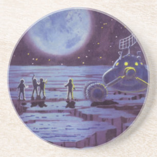 Vintage Science Fiction Earth Rover Aliens on Moon Coaster
