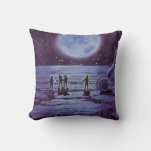 Vintage Science Fiction Earth Rover Aliens on Moon Cushion