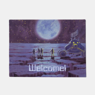 Vintage Science Fiction Earth Rover Aliens on Moon Doormat