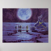 Vintage Science Fiction Earth Rover Aliens on Moon