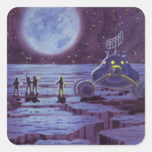 Vintage Science Fiction Earth Rover Aliens on Moon Square Sticker