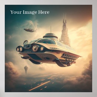 Vintage Science Fiction Flying Cars Poster