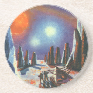 Vintage Science Fiction Foreign Planet with Aliens Coaster