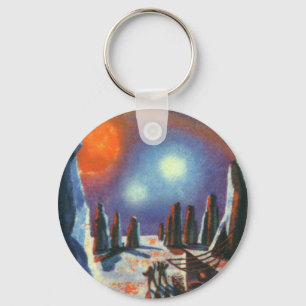 Vintage Science Fiction Foreign Planet with Aliens Key Ring