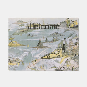 Vintage Science Fiction Futuristic Cars, Taxi Cabs Doormat
