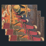 Vintage Science Fiction Futuristic City Flying Car Wrapping Paper Sheet<br><div class="desc">Vintage illustration travel and transportation science fiction image featuring a classic comic book retro sci fi urban setting with a city of the future. The architectural buildings are shaped like cones and vehicles are flying in the sky like birds while crowds of people are moving through the metropolis.</div>