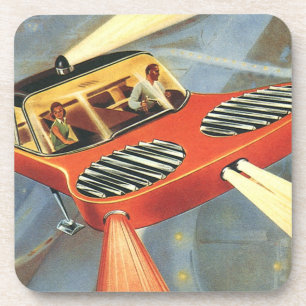 Vintage Science Fiction Futuristic Flying Car Coaster