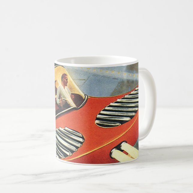 Vintage Science Fiction Futuristic Flying Car Coffee Mug (Front Right)