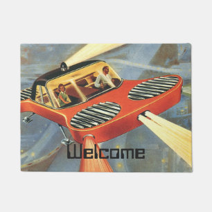 Vintage Science Fiction Futuristic Flying Car Doormat
