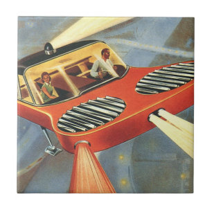Vintage Science Fiction Futuristic Flying Car Tile