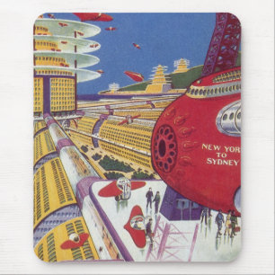 Vintage Science Fiction, Futuristic New York City Mouse Pad