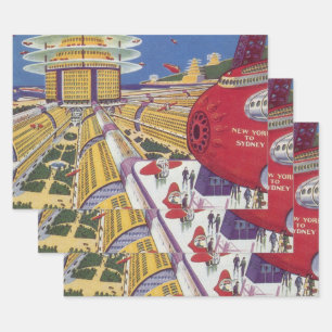 Vintage Science Fiction, Futuristic New York City Wrapping Paper Sheet