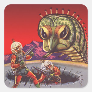 Vintage Science Fiction Giant Centipede Insect War Square Sticker
