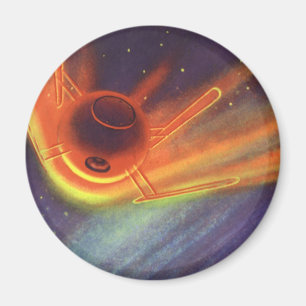 Vintage Science Fiction, Glowing Rocket in Space Magnet