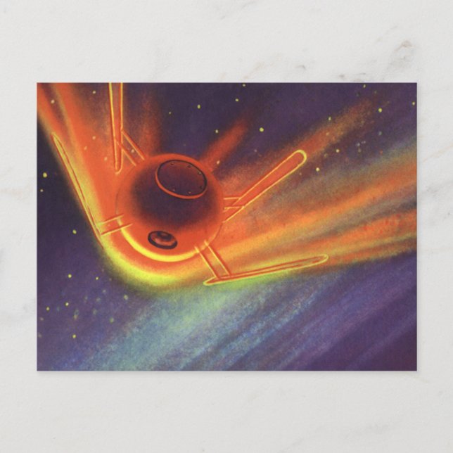 Vintage Science Fiction, Glowing Rocket in Space Postcard (Front)