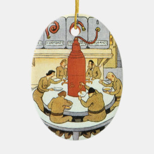 Vintage Science Fiction, Labratory Scientists Eat Ceramic Tree Decoration