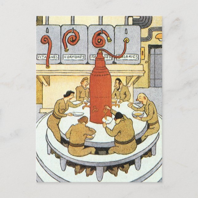 Vintage Science Fiction, Labratory Scientists Eat Postcard (Front)