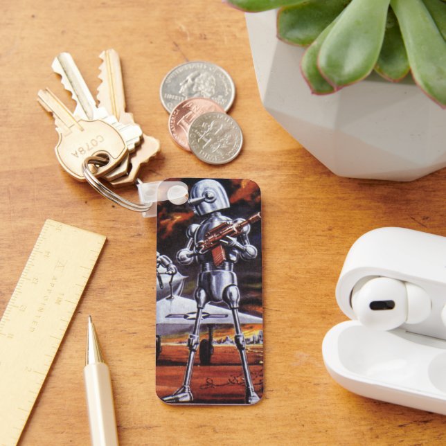 Vintage Science Fiction Military Robot Soldiers Key Ring (Desk)