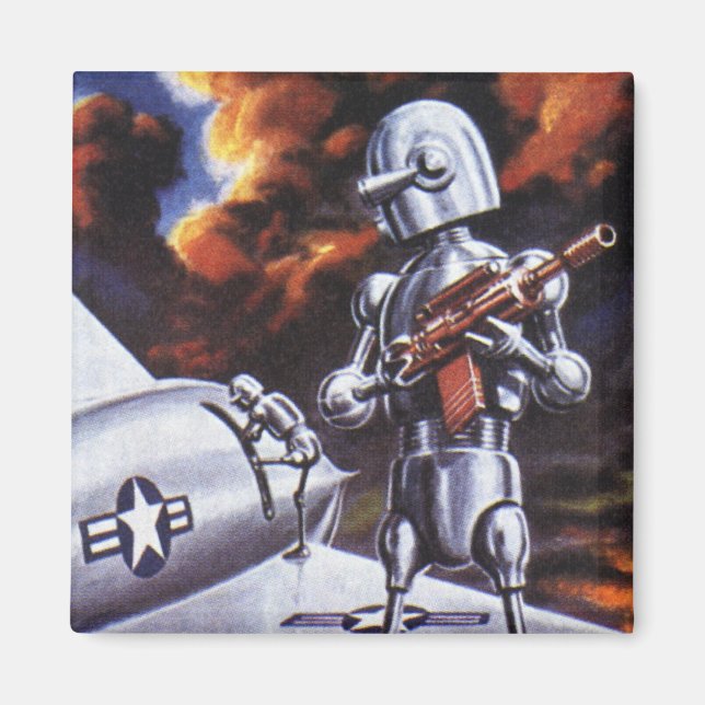 Vintage Science Fiction Military Robot Soldiers Magnet (Front)