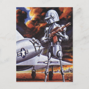 Vintage Science Fiction Military Robot Soldiers Postcard