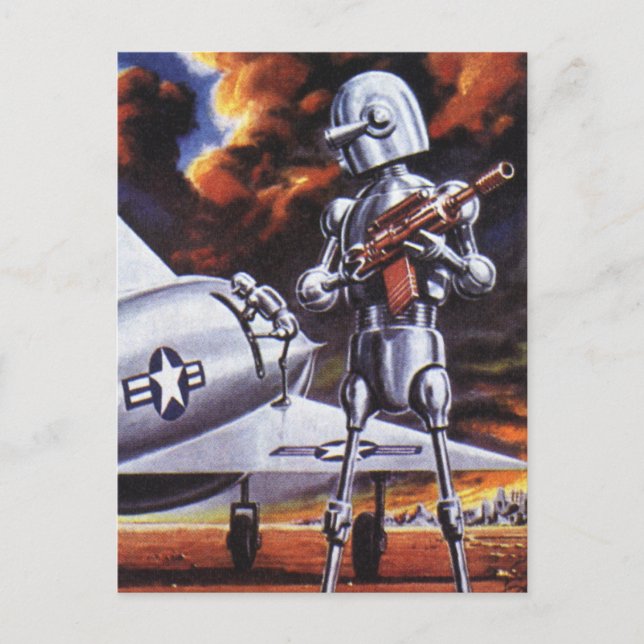 Vintage Science Fiction Military Robot Soldiers Postcard (Front)