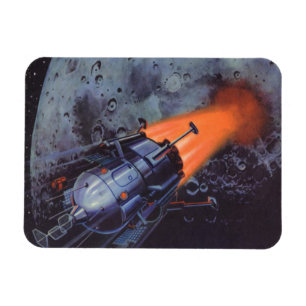 Vintage Science Fiction, Moon Rocket Blasting Off Magnet