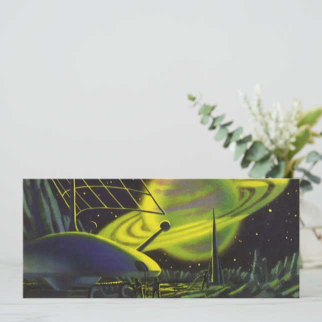 Vintage Science Fiction Neon Green Planet w Rings (Standing Front)