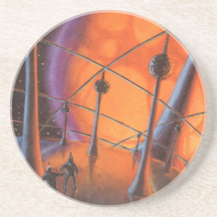 Vintage Science Fiction, Orange Sun and Aliens Coaster