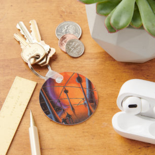 Vintage Science Fiction, Orange Sun and Aliens Key Ring