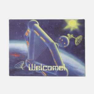 Vintage Science Fiction Orbiting Space Station Doormat