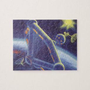 Vintage Science Fiction Orbiting Space Station Jigsaw Puzzle