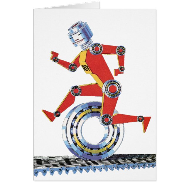 Vintage Science Fiction Robot Running with Wheel (Front)