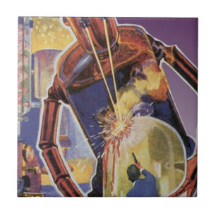 Vintage Science Fiction Robot with Laser Beam Eyes Ceramic Tile